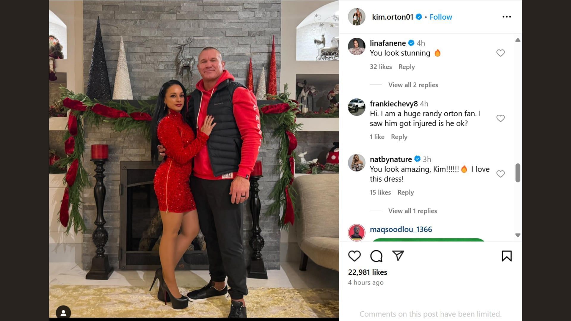 Nia Jax's message on Kim's post (Credit: Kim Orton's Instagram)
